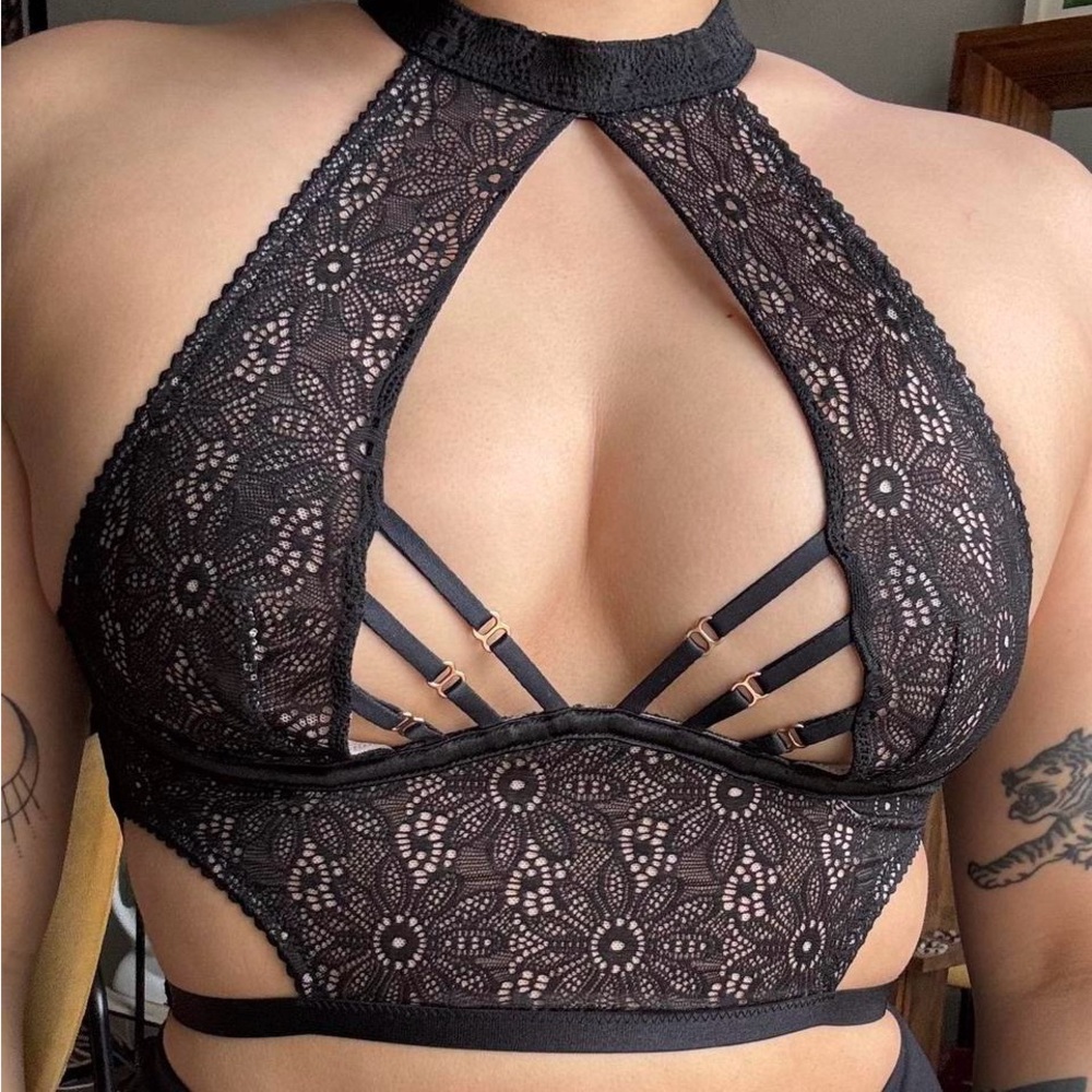 Victoria's Secret Black Lace Bra with Decorative Straps